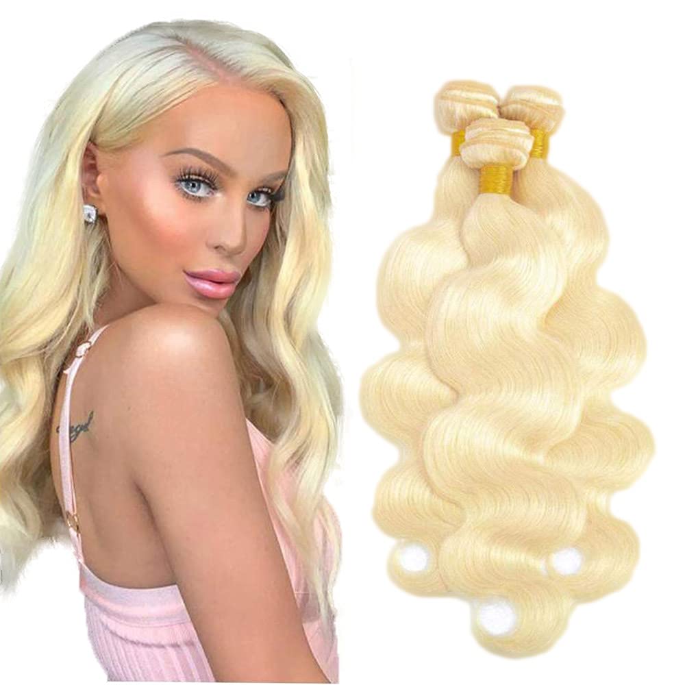 #613 Blonde Bundles Human Hair Body Wave Bundles 24 26 28 Inch Body Wave Bundles Unprocessed Brazilian Virgin Hair Deals Quick Weave Hair Extensions 3 Bundle 50 Gram Per Bundle