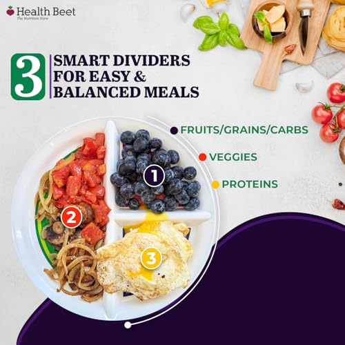 Health Beet Diabetic Portion Control Plate - 10” Sectioned Meal Plate for Balanced Eating