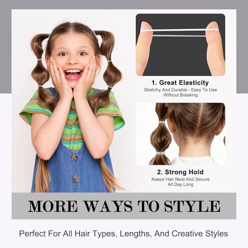 2000 Clear Hair Elastics - Durable No-Snag Rubber Bands for Styling