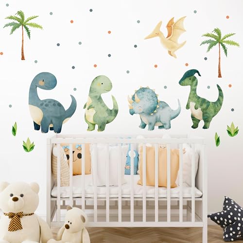 Watercolor Dinosaur Wall Decals for Kids' Rooms - Self-Adhesive Art