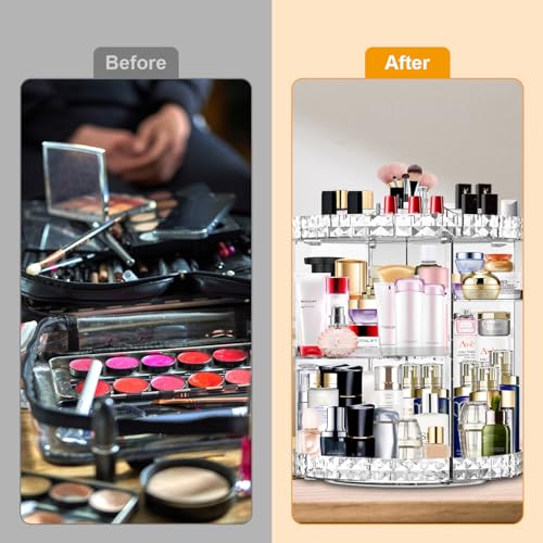MISERWE Clear 360° Rotating Makeup Organizer with 7 Adjustable Layers, Large Capacity