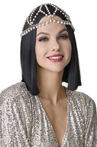 BABEYOND 1920s Gold Crystal Rhinestone Head Chain Gatsby Headpiece