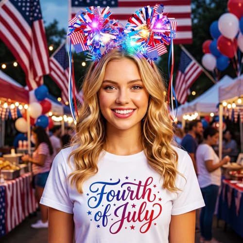 Light Up 4th of July Patriotic Headband with LED Lights