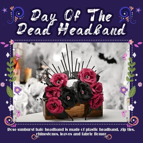 Formery Gothic Rose Sunburst Halo Headband Black Spiked Floral Crown