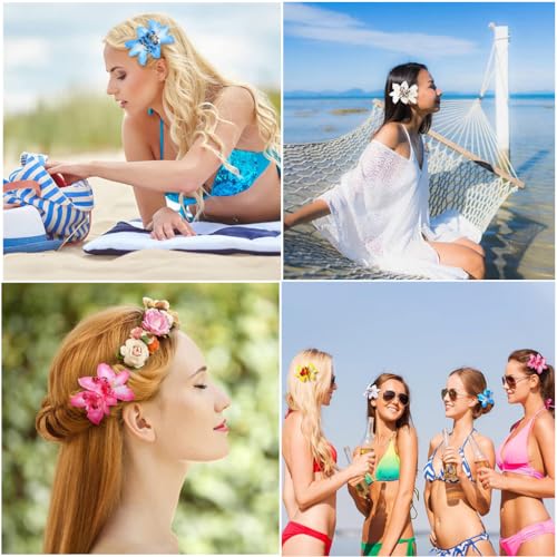 ALIMITOPIA Double Thai Orchid Boho Flower Hair Clip - 8pcs Hawaiian Fabric Alligator Barrettes, 4-inch