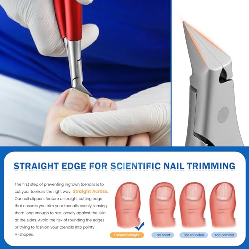 BEZOX Small Red Straight Blade Toenail Clippers for Thick Nails - Precise Trim