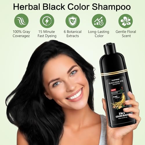 Black Hair Dye Shampoo - 3 in 1 Semi-Permanent Color for Gray Coverage