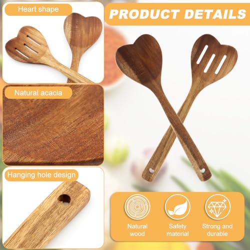 Heart Shaped Wooden Spoon Set - 2pcs Acacia Cooking Utensils
