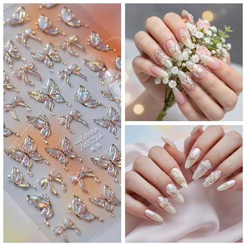 5D Butterfly Nail Stickers - Aurora Light Shell Decals for Nail Art