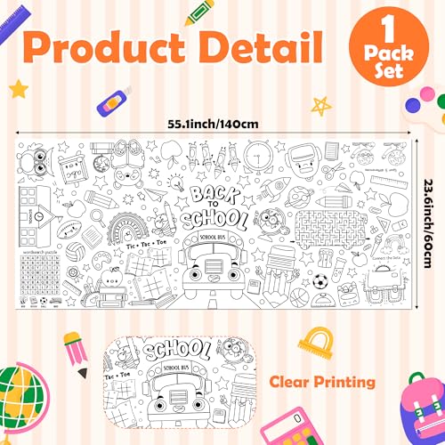 Back to School Coloring Poster - 55x24 Inch Table Cover for Kids