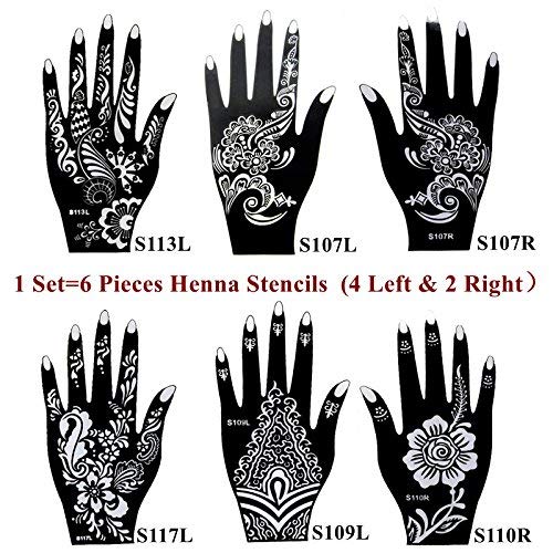 Henna Tattoo Stencil Kit - 6 Reusable Sheets for Women & Girls