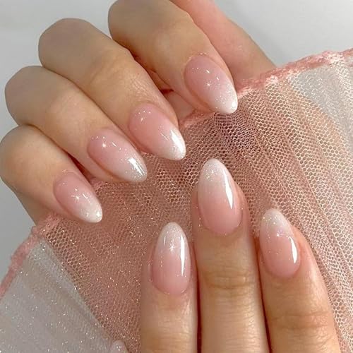 Pink Ombre Acrylic Press-On Nails - Short Almond Shape, 32 Pcs