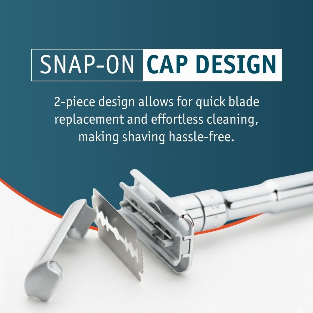 MERKUR FUTUR 701 Adjustable Double Edge Safety Razor - Bright Chrome | Adjustable Razor With Dial | Made in Germany | Plastic-Free | Snap-On Cap Design | Straight Bar