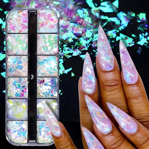 Holographic Mermaid Nail Art Glitter Flakes - 12 Grids by JMEOWIO