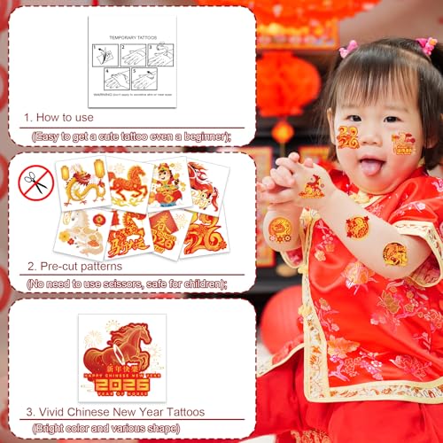 72pcs 2026 Year of the Horse Temporary Tattoos - Lunar New Year Party Favors