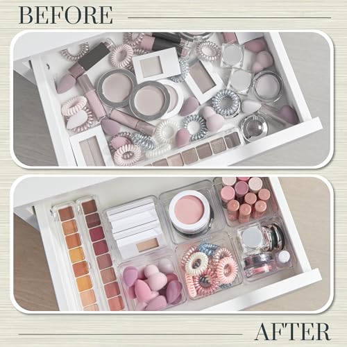 STORi 6-Piece Stackable Clear Drawer Organizer Set - 3" Square Trays for Makeup & Office Storage