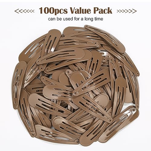 Coffee Color 100Pcs Snap Hair Clips for Girls Women Kids & Teens - No Slip Metal Barrettes