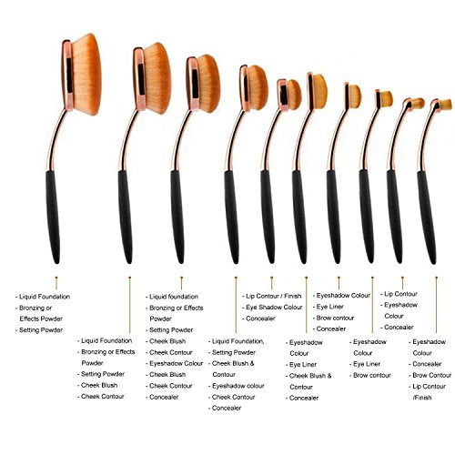 Yoseng 10-Piece Professional Oval Makeup Brush Set - Rose Gold