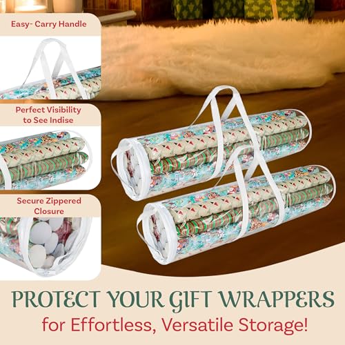 Elf Stor Wrapping Paper Storage Bags - Set of 2 Clear Totes for 30-Inch Rolls