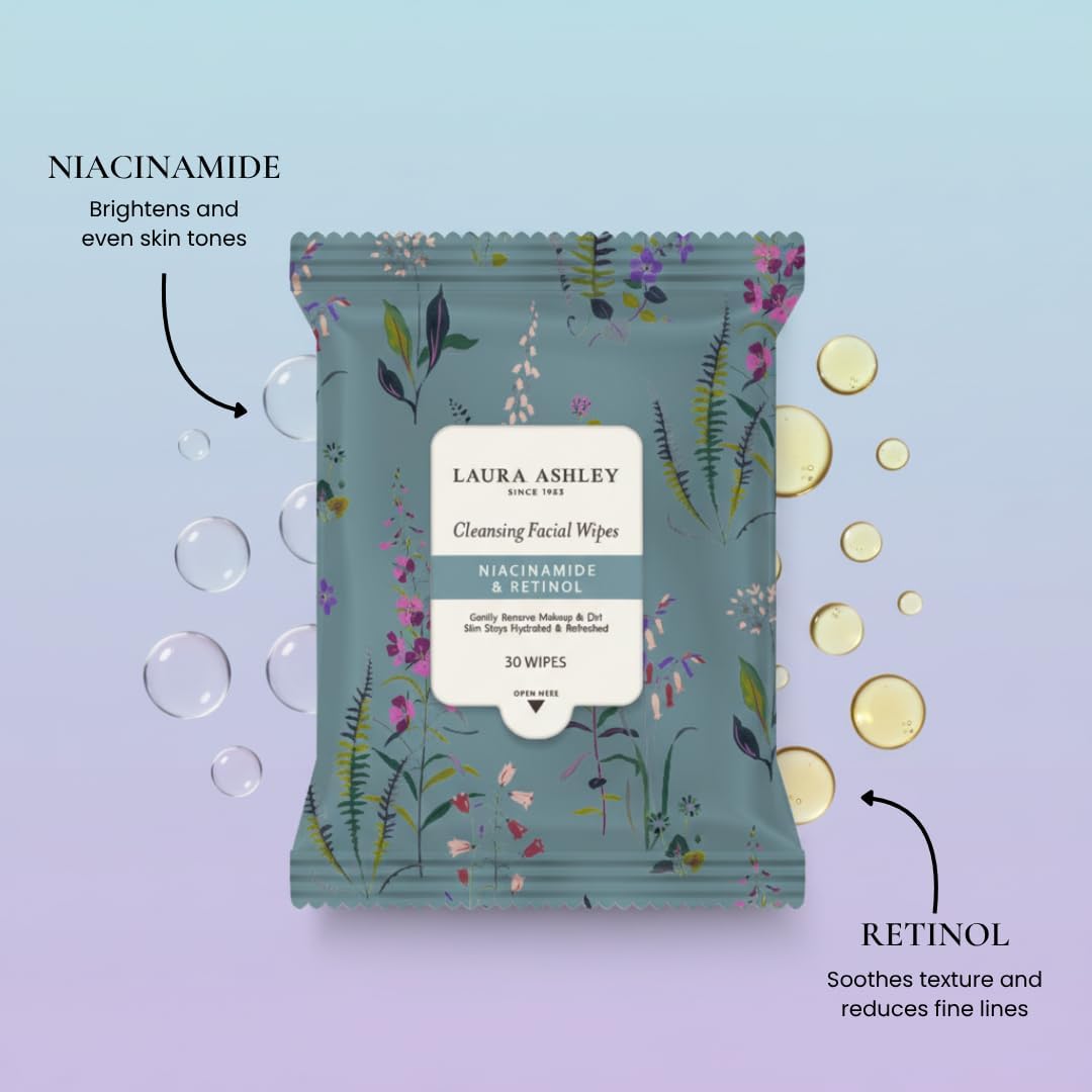 Laura Ashley Face Wipes - Cleansing Makeup Remover with Vitamin C & Retinol | 4 Pack, 120 Pcs