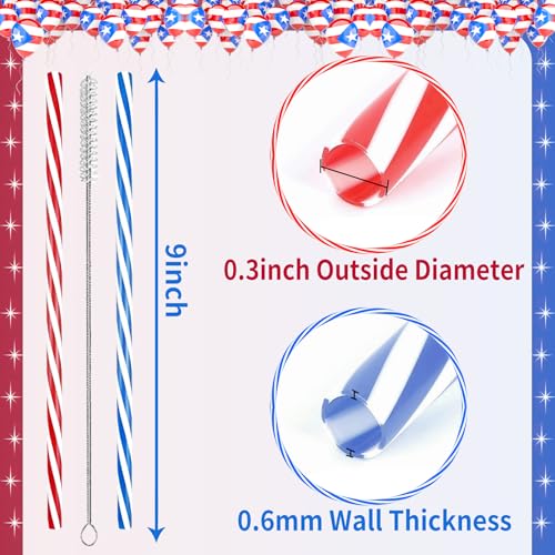 50 Reusable Red White Blue Striped Straws - Patriotic Party Supplies