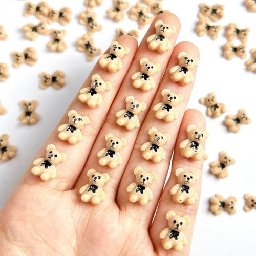 Cute 3D Brown Bear Nail Charms with Rhinestones - 30pcs