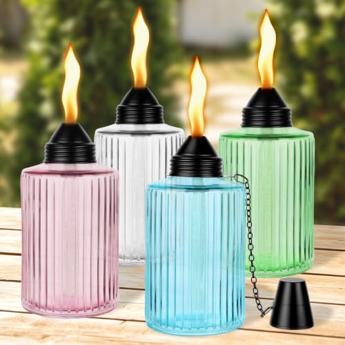 Nonley 4 Pack Citronella Glass Table Top Torches - 12oz Refillable Outdoor Lanterns for Patio & Garden Decor