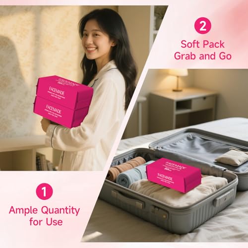 FACEMADE 100 Disposable Face Towels, XL 7.9 x 9.5 in - Biobased Soft Wipes (2 Packs, 100 count each)