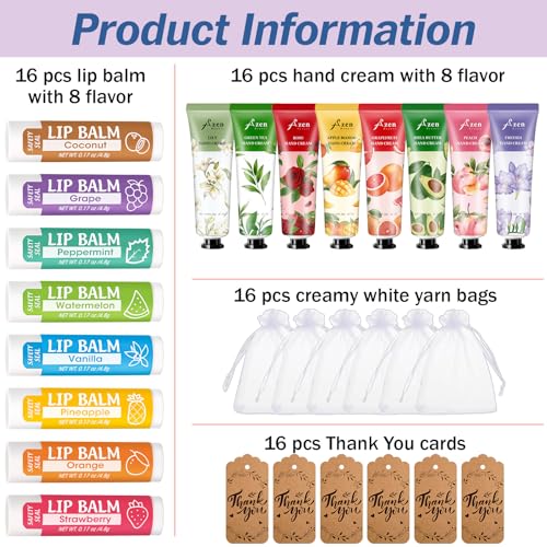 AZEN 16 Set Hand Cream & Lip Balm Gift Set with Organza Bag