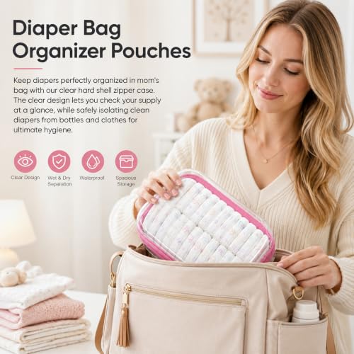 Clear Hard Shell Zipper Case Set (Pink, 1XL + 1L + 1M) - TSA Friendly