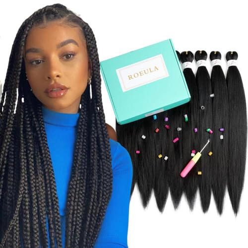 Roeula 20 Inch Pre-Stretched Braiding Hair Extensions - 8 Pack (1B Black)