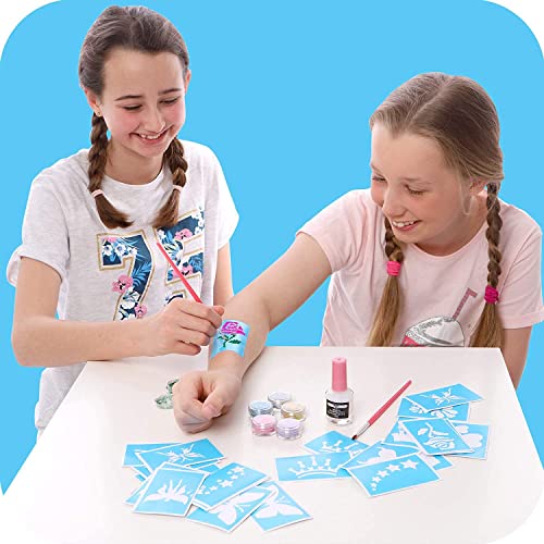 Kids Glitter Tattoo Kit 33-Piece Set for Children Ages 3-8 with Stencils & Adhesive
