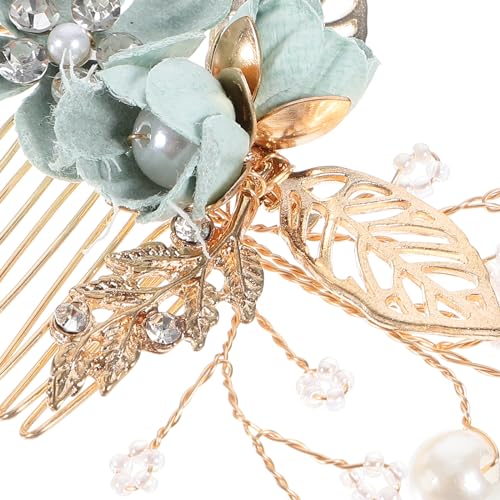 4-Piece Sage Green Bridal Hair Comb and Pin Set with Pearl Floral Accents