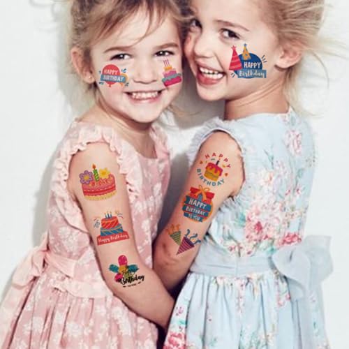 Glitter Happy Birthday Temporary Tattoos for Kids - 74 Sheets