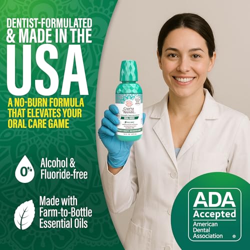 GuruNanda Fresh Breath Mouthwash - 16 oz Pack of 2, Alcohol & Fluoride-Free