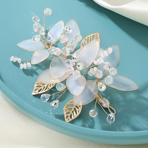 Coucoland Gold Bridal Headband for Brides Handmade Floral Sparkling Hair Accessory