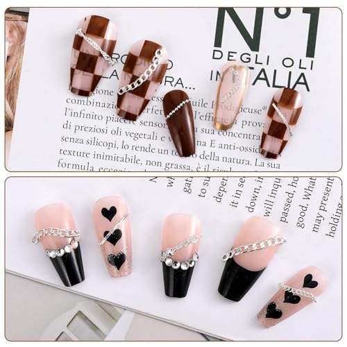 8 Silver Metal Chain Nail Art Charms - 3D DIY Punk Jewelry