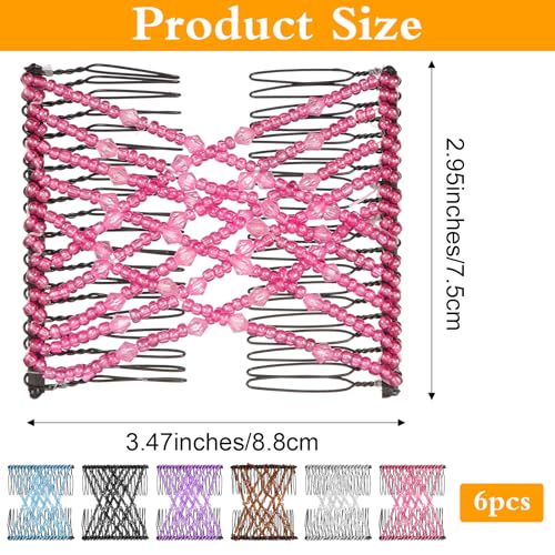 6Pcs Beaded Hair Clips Set for Women - Adjustable Stretchy Ponytail Holders & Vintage Bun Maker