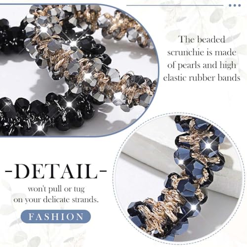 Fashey Rhinestone Hair Ties Scrunchies for Women - Silver, Black, Dark Blue