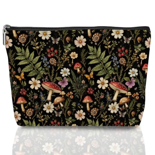 Forest Mushroom Dark Forest Makeup Bag by Jeilink — Cotton Linen Cosmetic Travel Pouch