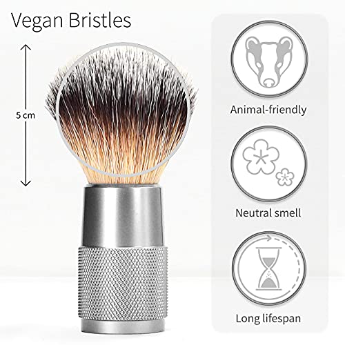 Bambaw - Shaving Brush Vegan | Silver | Ingrown Hair and Razor Bumps Treatment| Durable Shaving Brush Metal Handle| Shaving Brushes for Men and Women | Waste Free Synthetic Hair Brush
