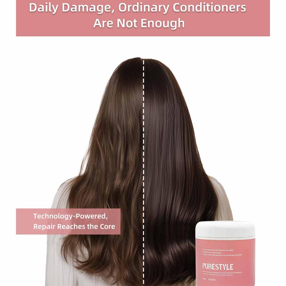 PureStyle 15.2 fl oz (450ml) Deep Conditioning Hair Mask - Intensive Hydrating Nourishing Strengthening for Dry Frizzy Damaged Hair, Frizz Control & Shine Boost, All Hair Types Professional Treatment