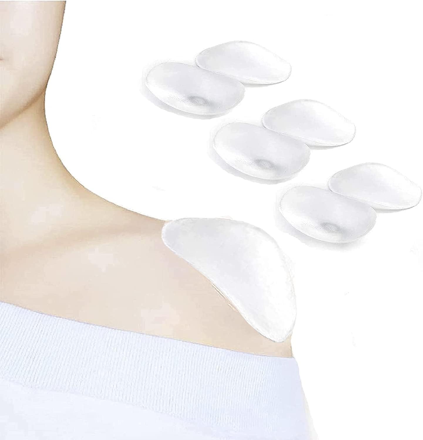 Silicone Shoulder Pads - Invisible Anti-Slip Push-Up Enhancers | Reusable & Breathable (2 Pairs, Transparent & Skin)