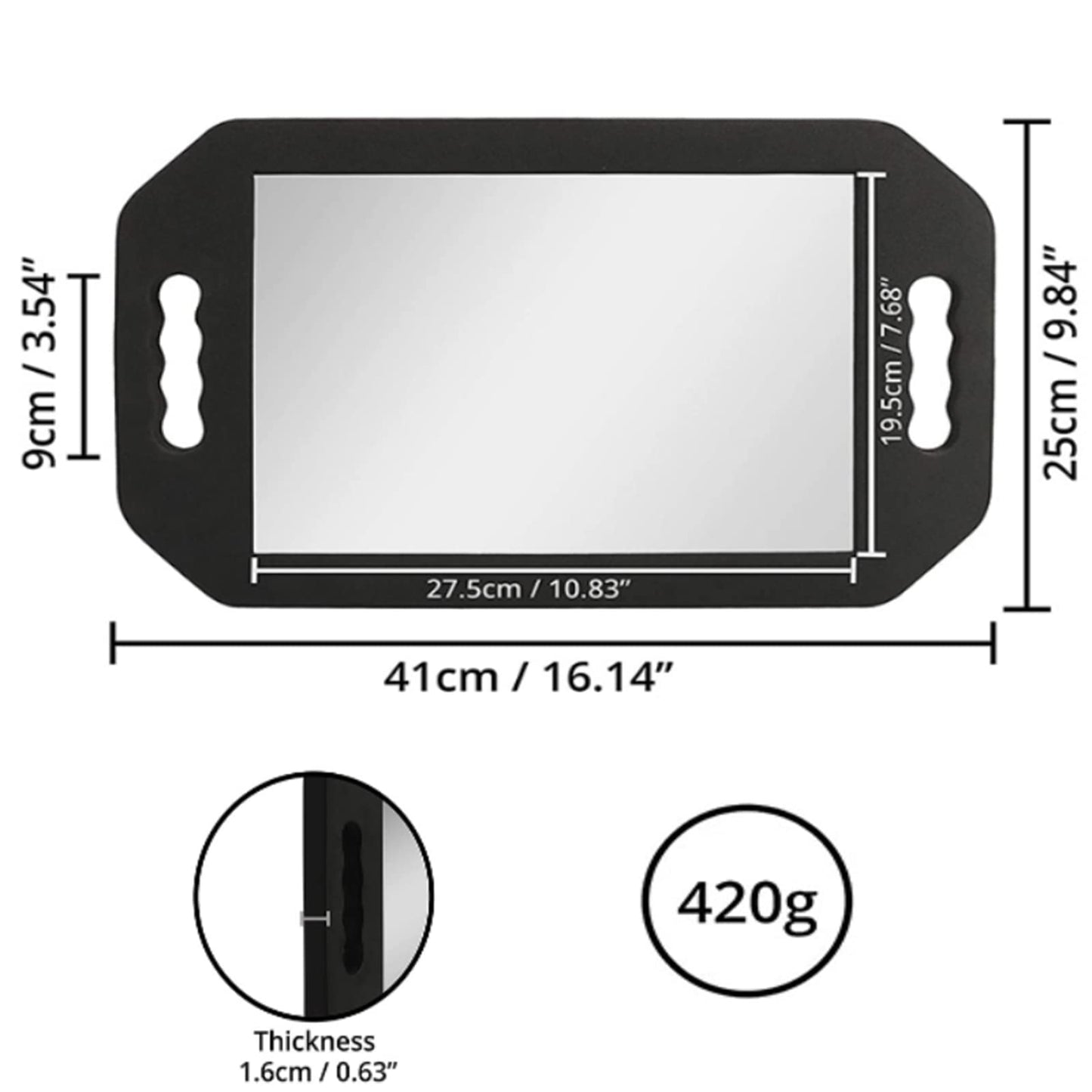 Feisate 4 Pack Barber Mirror Handheld Foam, Hair Salon Large Hand Mirror with Double Handle, Square Foam Mirrors Barber Accessories, Barbershop Handheld Mirror, Barber Supplies Black