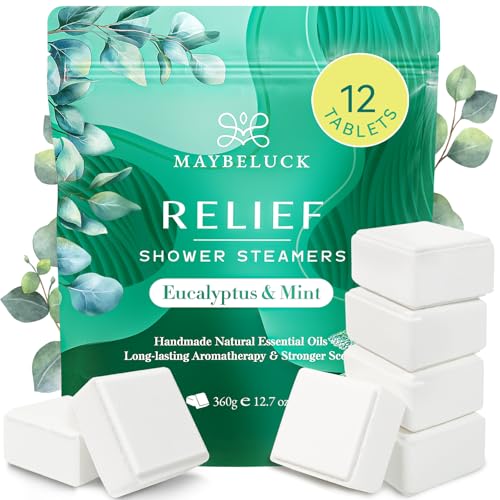 Maybeluck Eucalyptus & Mint Shower Steamers 12 Pack - Aromatherapy Self Care & Relief