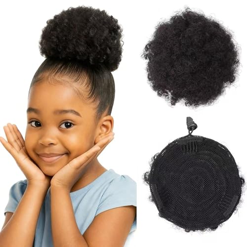 TANJET 4-Inch Afro Puff Drawstring Ponytail - 100% Human Hair Curly Extension