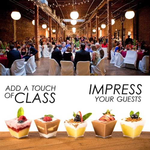 50 Clear Plastic Mini Dessert Cups with Spoons - 2oz Parfait Bowls