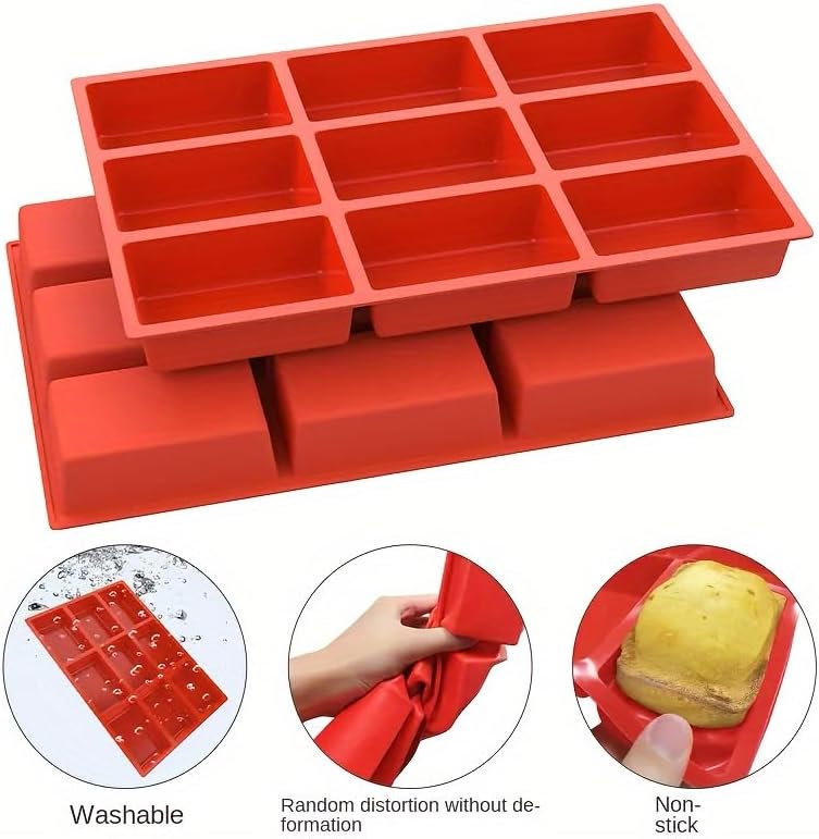 Mini Loaf Pans Silicone - 8-Cavity Nonstick Bakeware for Cornbread, Brownies & Cheesecake | Oven Safe, Red