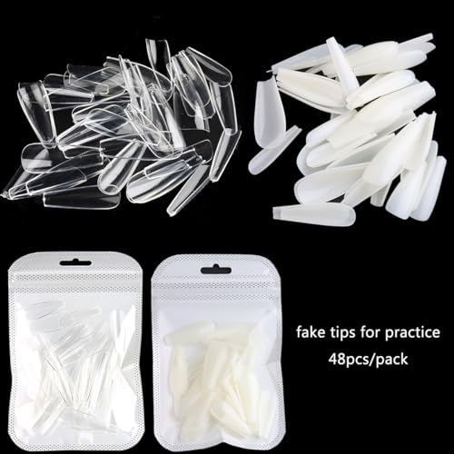 Silicone Nail Art Practice Fingers - Skin Color (5pcs) with 96 False Tips