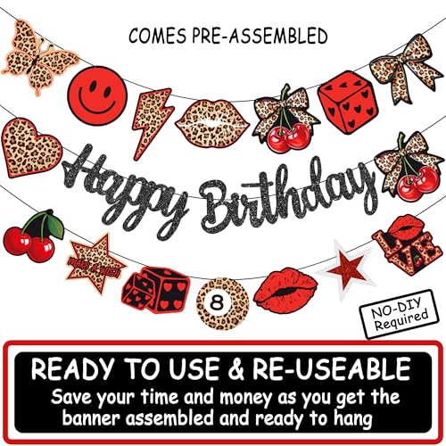 Y2K Red Cheetah Print Happy Birthday Banner - Pre-Strung Garland